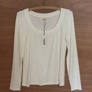 NWT L'AGENCE JOANNA off white ribbed long sleeve tee size M boat neck modal USA